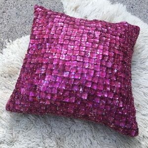 Fuchsia Mother of Pearl & Red Satin Throw Pillow~